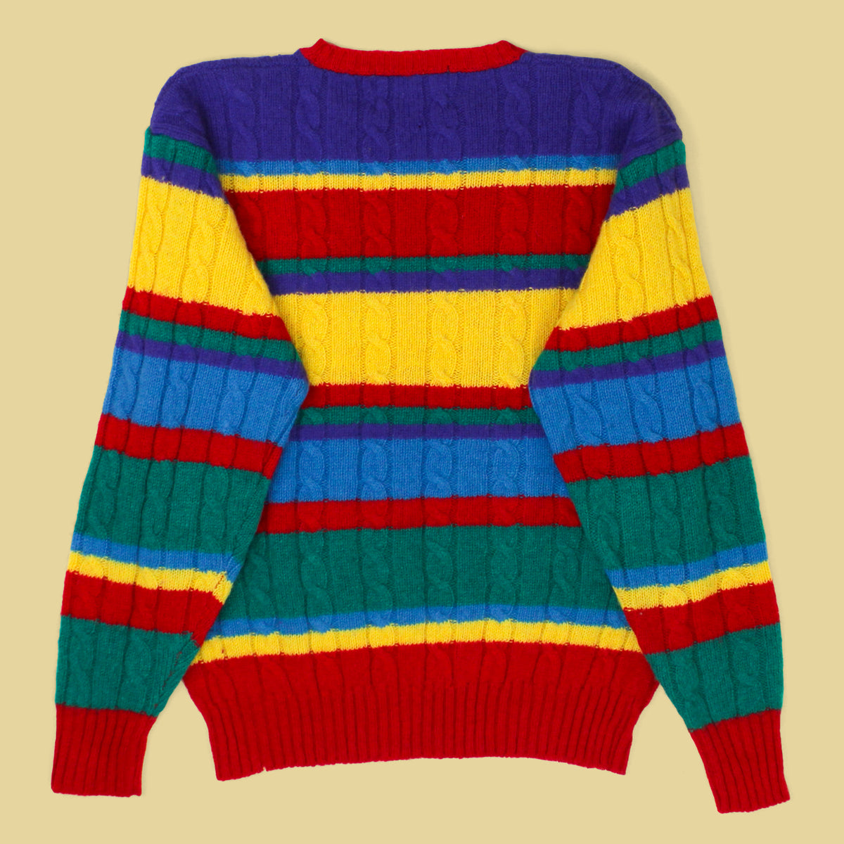 Vintage Polo Ralph Lauren Variegated Stripe Cable Knit Wool Crewneck Sweater