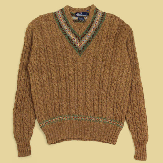 Polo Ralph Lauren Fair Isle Cable Knit Angora Blend V-Neck Sweater