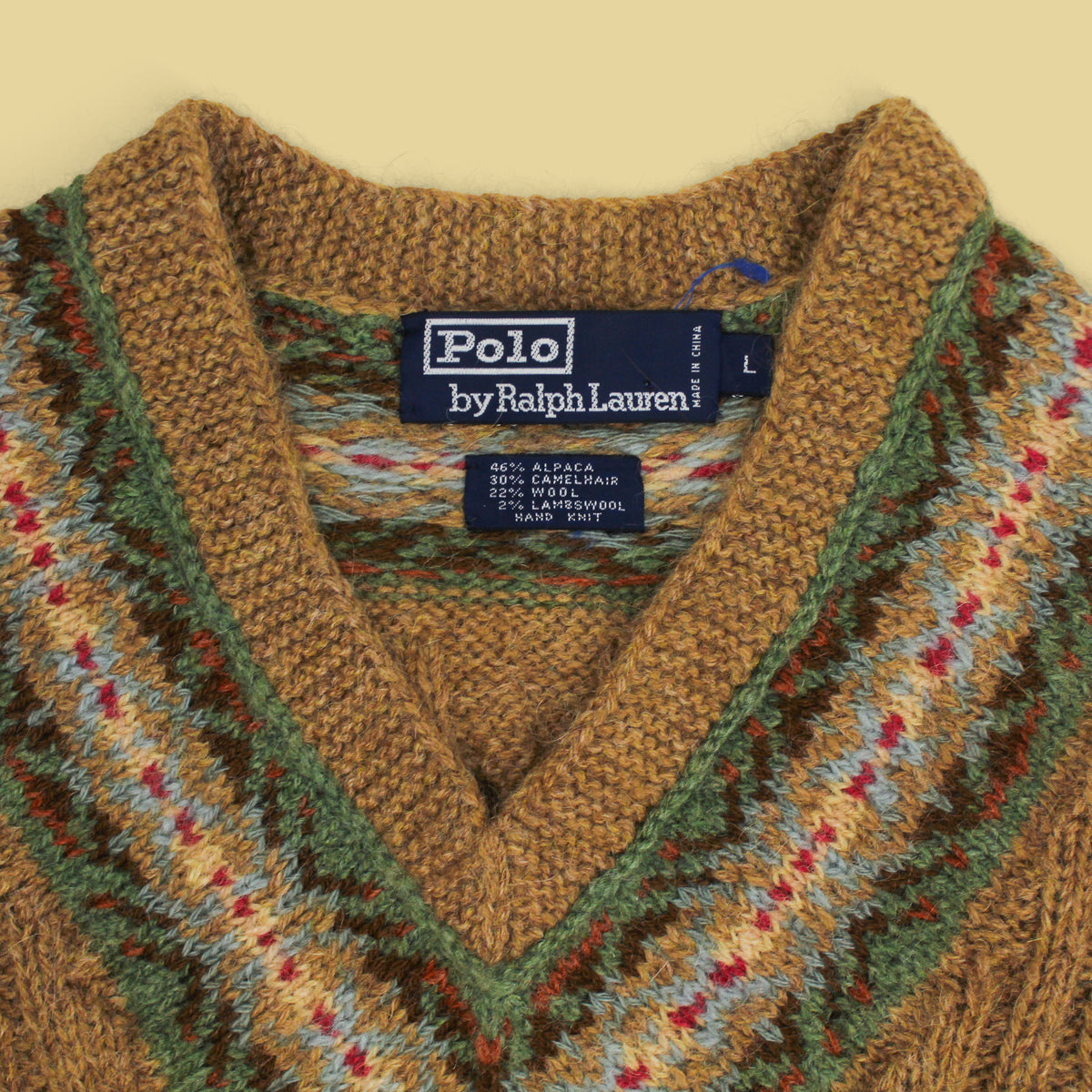 Polo Ralph Lauren Fair Isle Cable Knit Angora Blend V-Neck Sweater