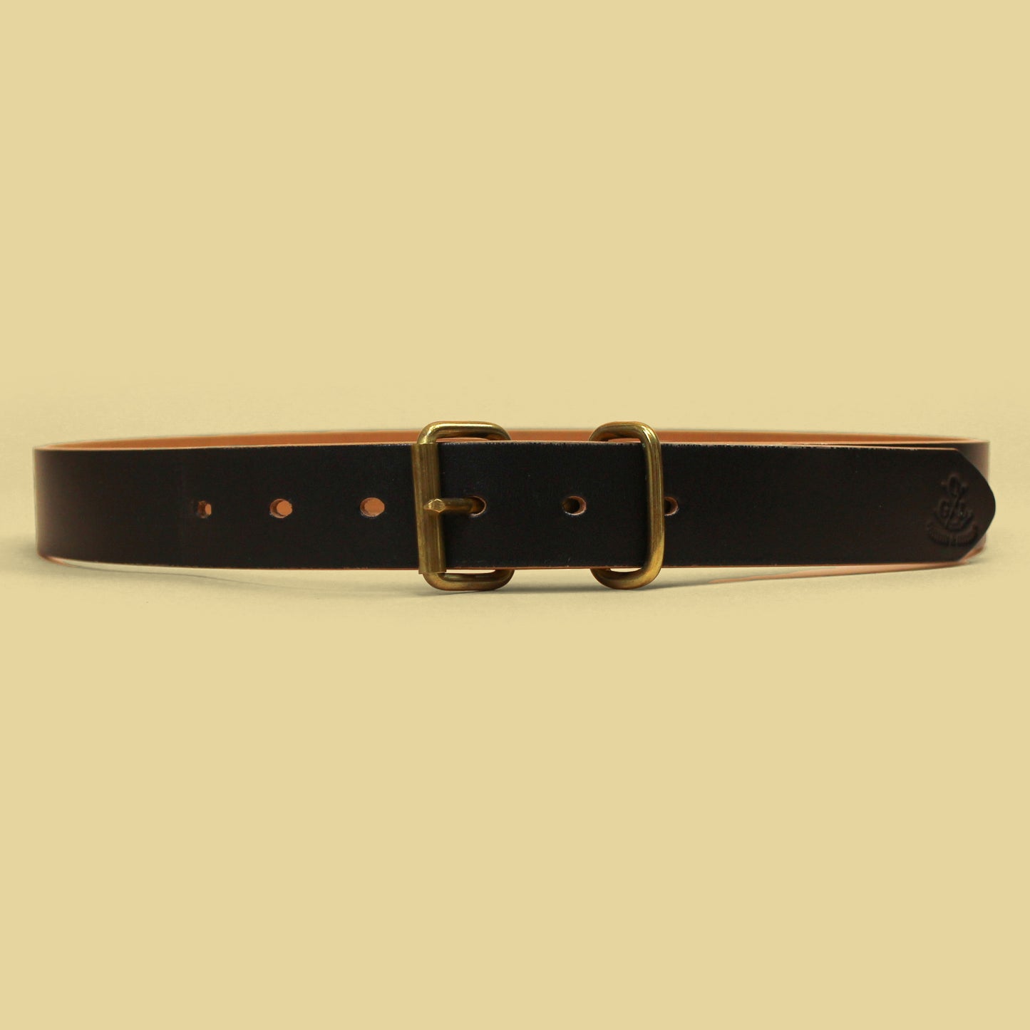 Obbi Good Label Hand-Dyed Black Leather Roller Buckle Belt
