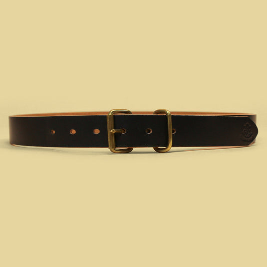 Obbi Good Label Hand-Dyed Black Leather Roller Buckle Belt