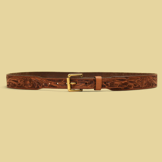Wythe Cognac Tooled Leather Western Belt
