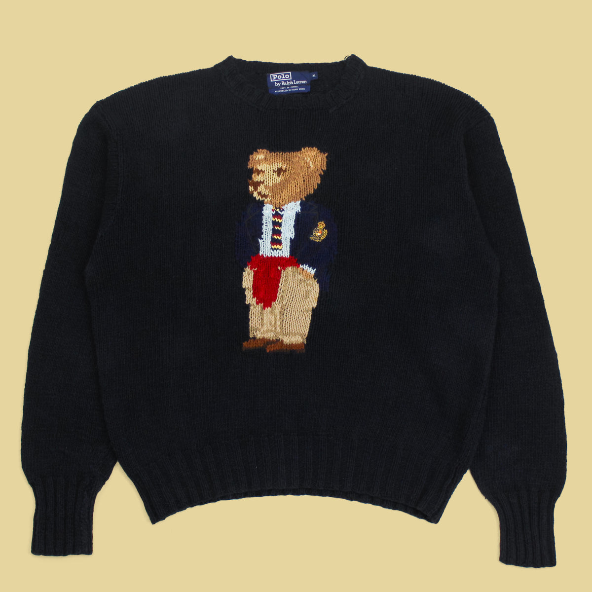 Vintage Polo Ralph Lauren Preppy Bear Intarsia Knit Linen Cotton Crewneck Sweater