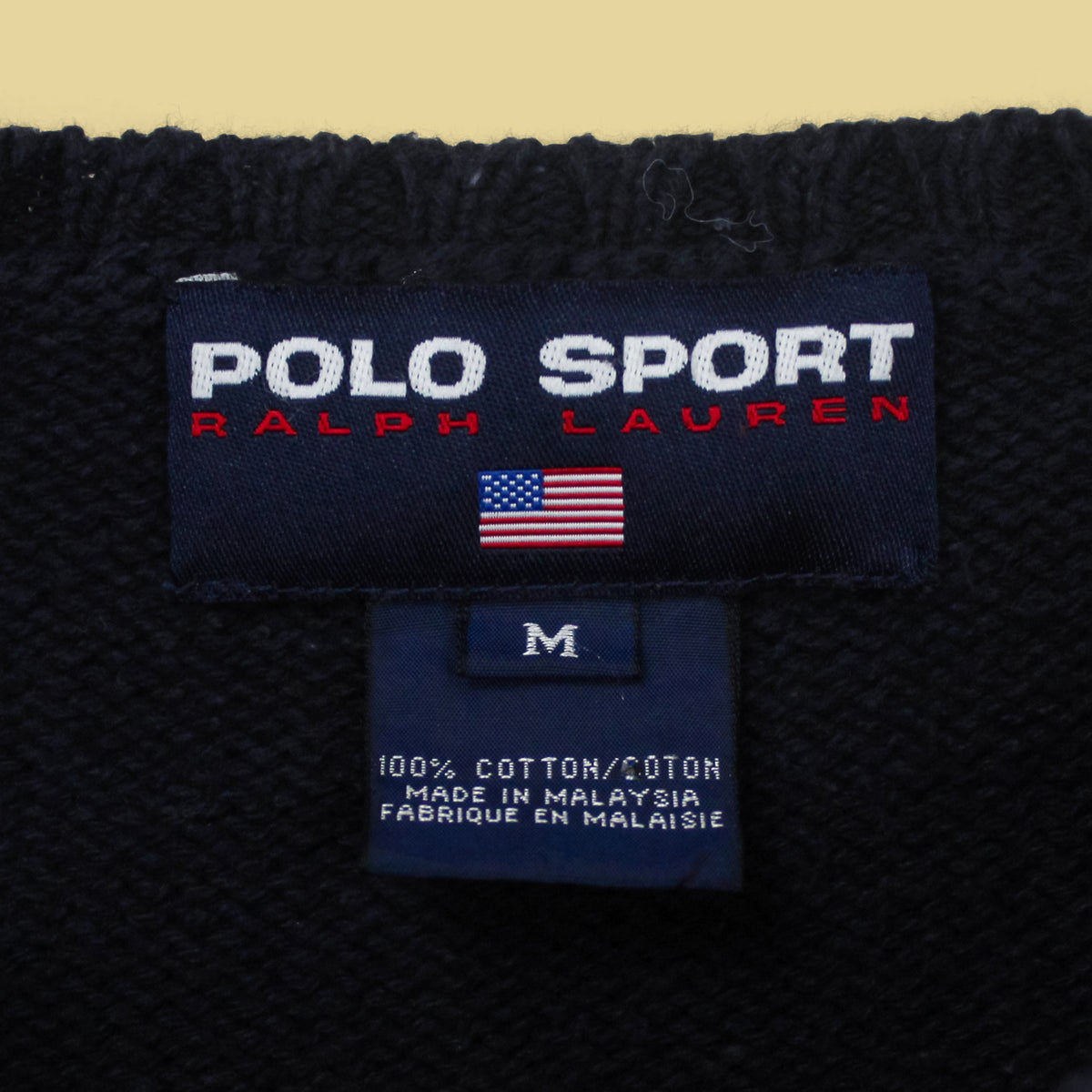 Vintage Polo Sport Aviator Bear Intarsia Knit Cotton Crewneck Sweater