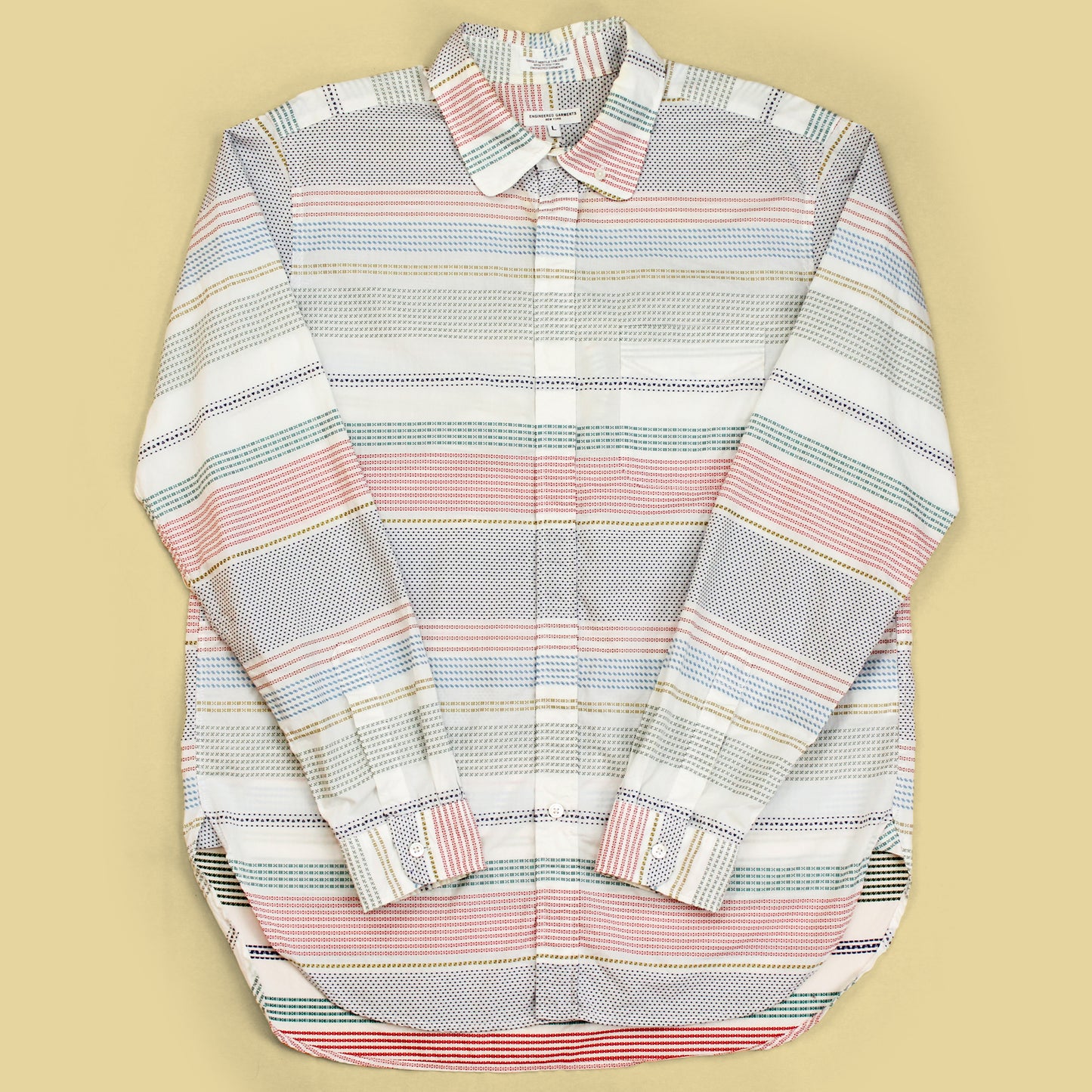 Engineered Garments Horizontal Dobby Stripe Rounded Collar Shirt