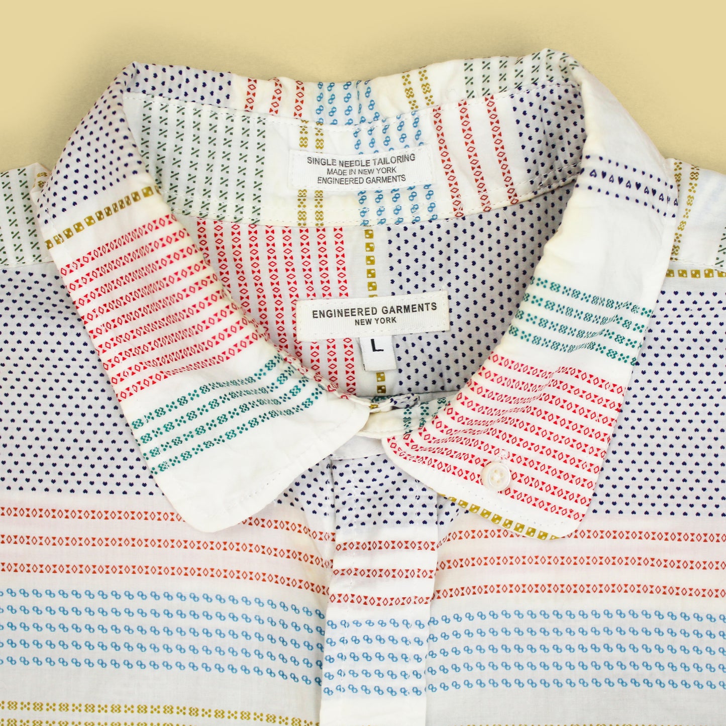 Engineered Garments Horizontal Dobby Stripe Rounded Collar Shirt