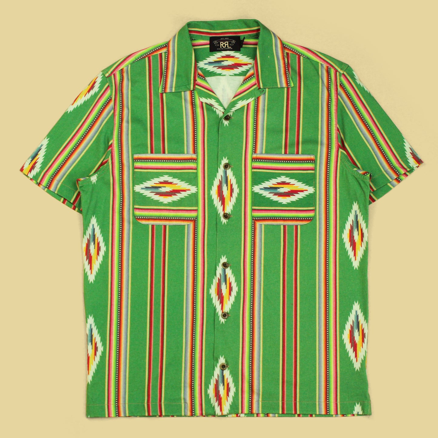 RRL Southwestern Stripe Print Cotton Jersey Camp Shirt