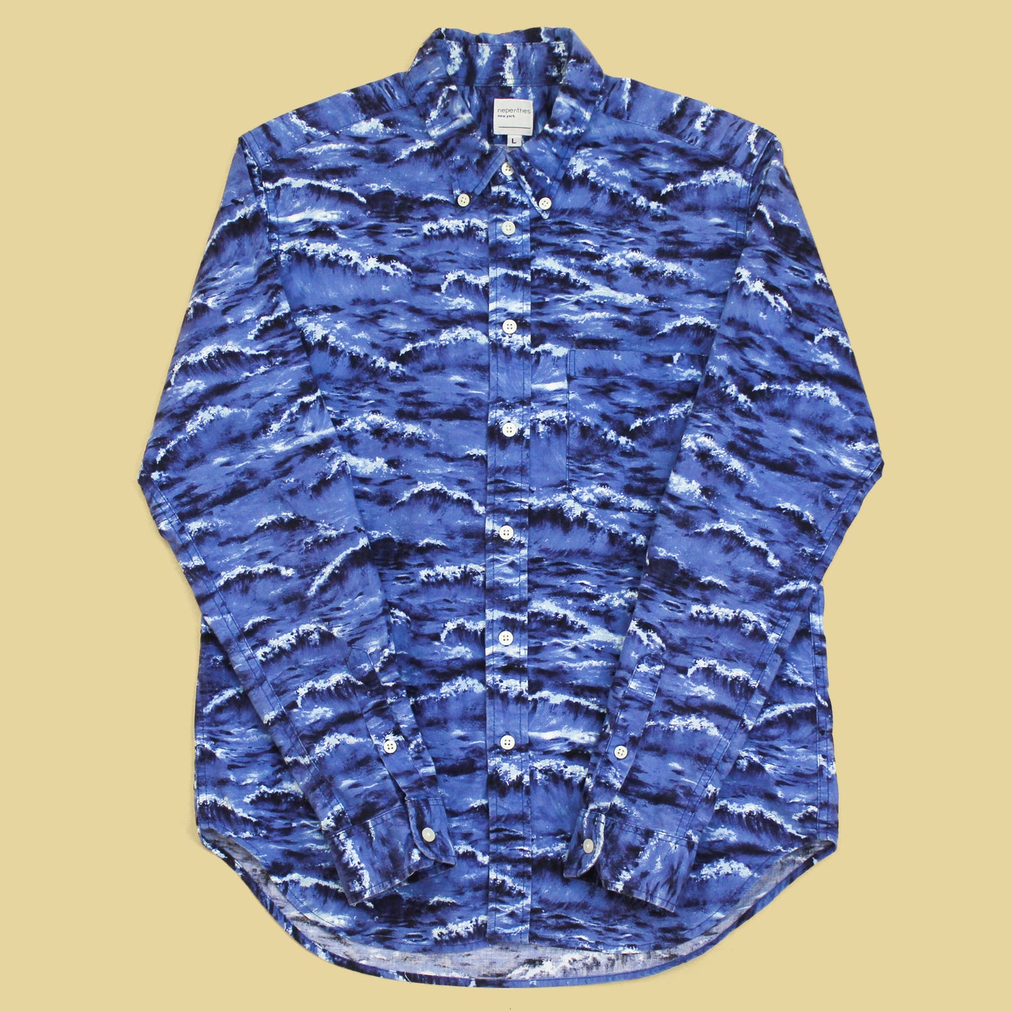 Nepenthes New York Wave Print Button-Down Shirt
