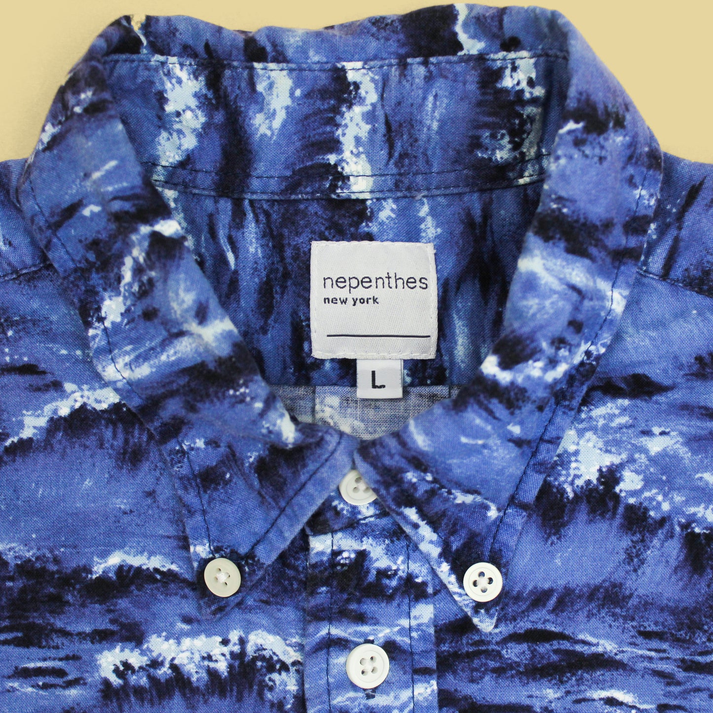 Nepenthes New York Wave Print Button-Down Shirt