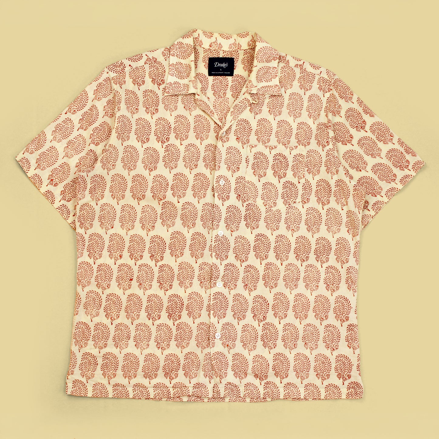 Drake's Block Print Cotton Camp Shirt