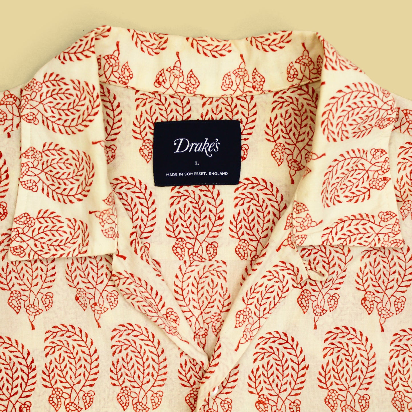 Drake's Block Print Cotton Camp Shirt