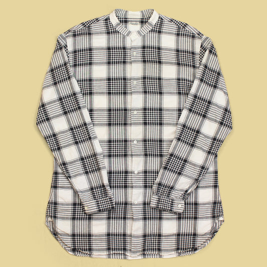 Camoshita Plaid Cotton Linen Blend Band Collar Shirt