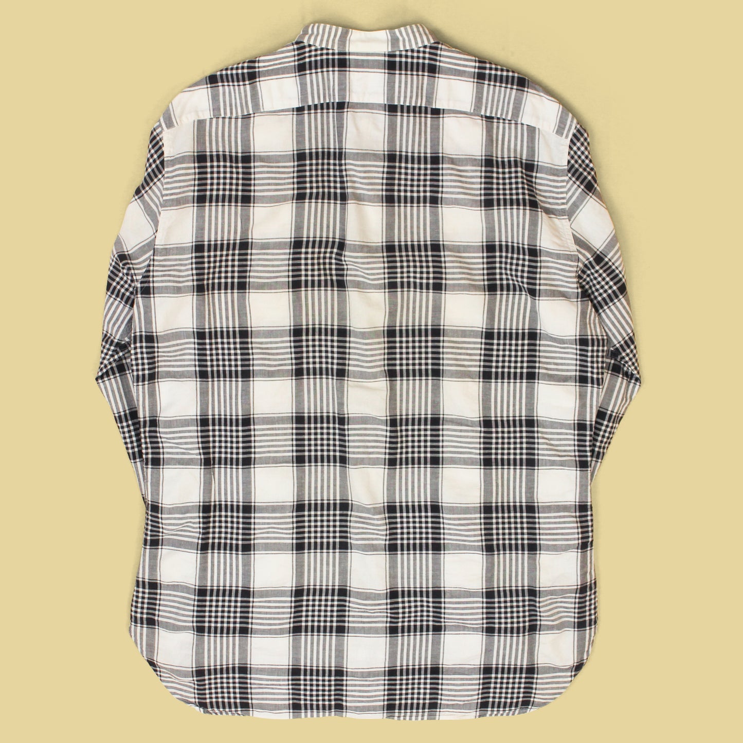 Camoshita Plaid Cotton Linen Blend Band Collar Shirt