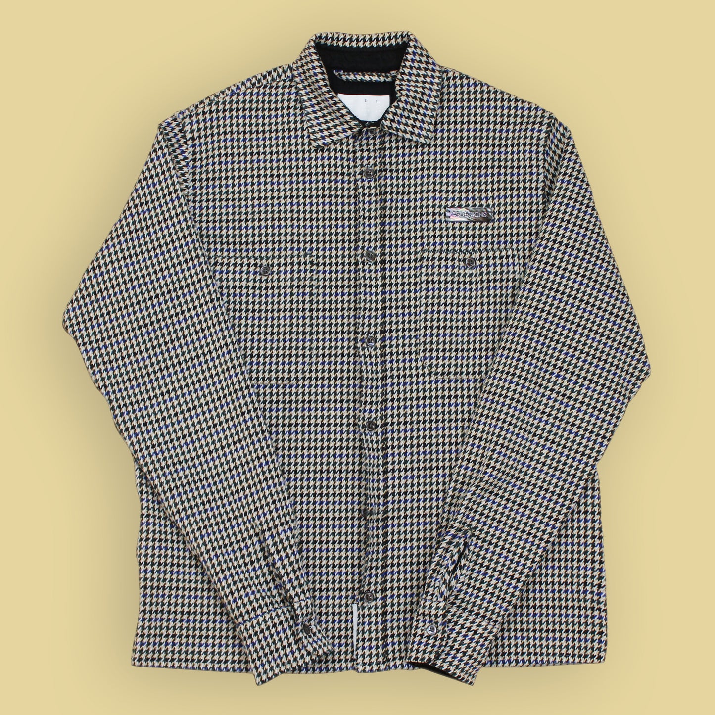 4SDesigns Textured Weave Houndstooth Check Button-Up Shirt