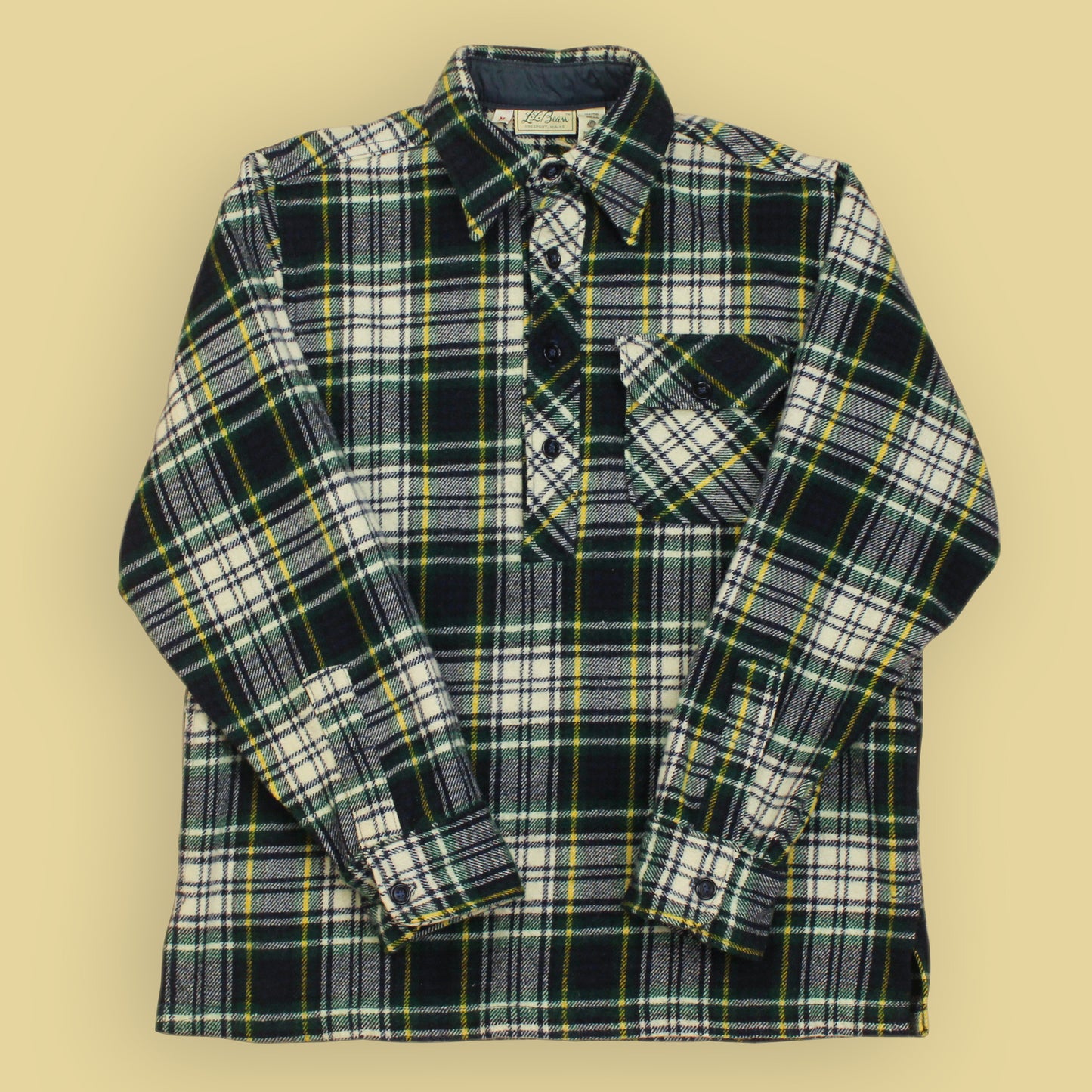 L.L. Bean Tartan Plaid Wool Blend Flannel Popover Shirt