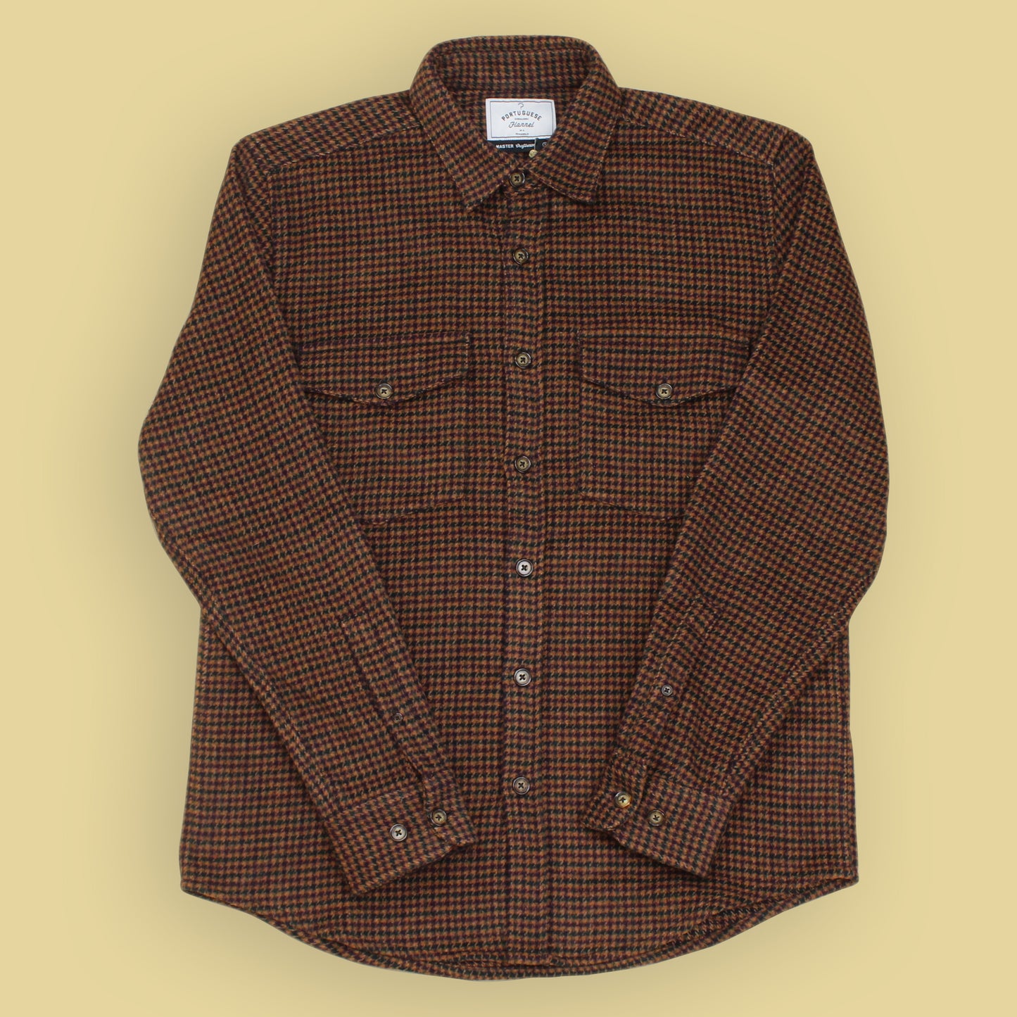 Portuguese Flannel Houndstooth Check Wool Blend Flannel Shirt Jacket