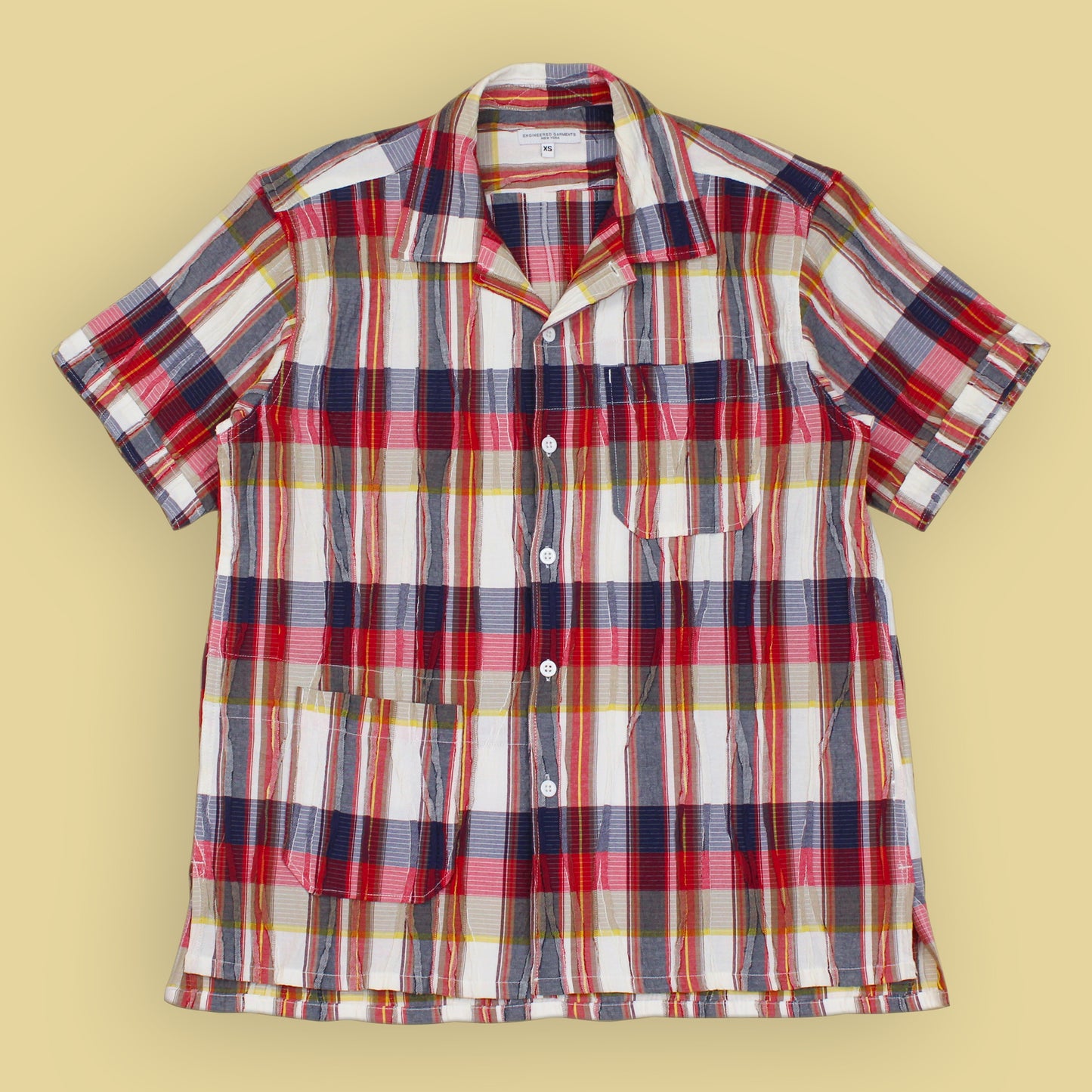 Engineered Garments Plaid Crinkled Fabric Short Sleeve Camp Shirt