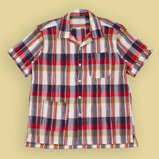 Engineered Garments Plaid Crinkled Fabric Short Sleeve Camp Shirt