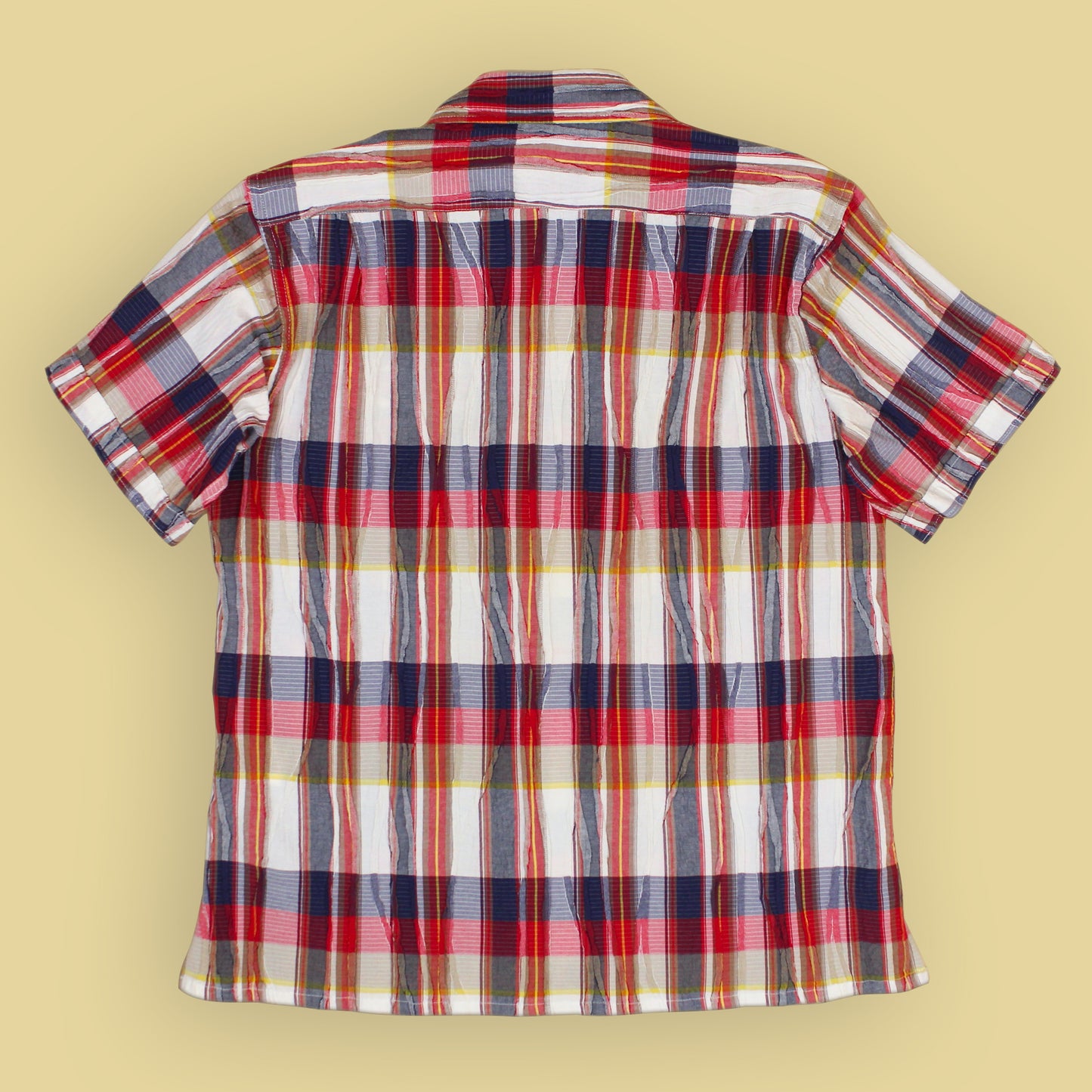 Engineered Garments Plaid Crinkled Fabric Short Sleeve Camp Shirt