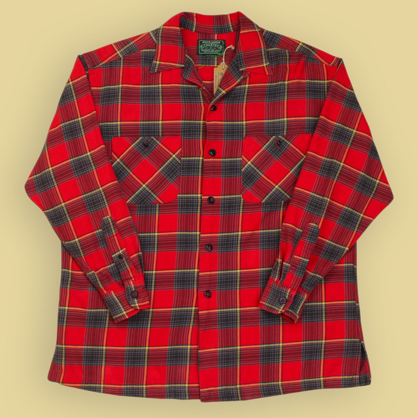 Polo Country Plaid Cotton Flannel Loop Collar Shirt