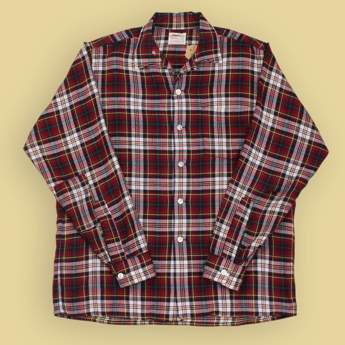 Hathaway Tartan Plaid Wool Cotton Viyella Flannel Loop Collar Shirt