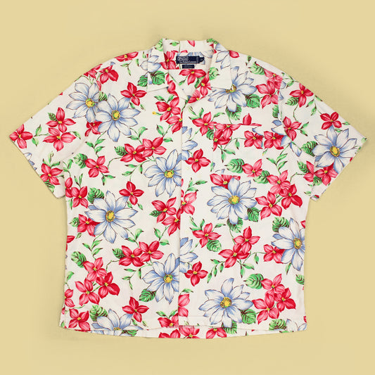 Vintage Polo Ralph Lauren Floral Print Seersucker Short Sleeve Camp Collar Berkley Shirt