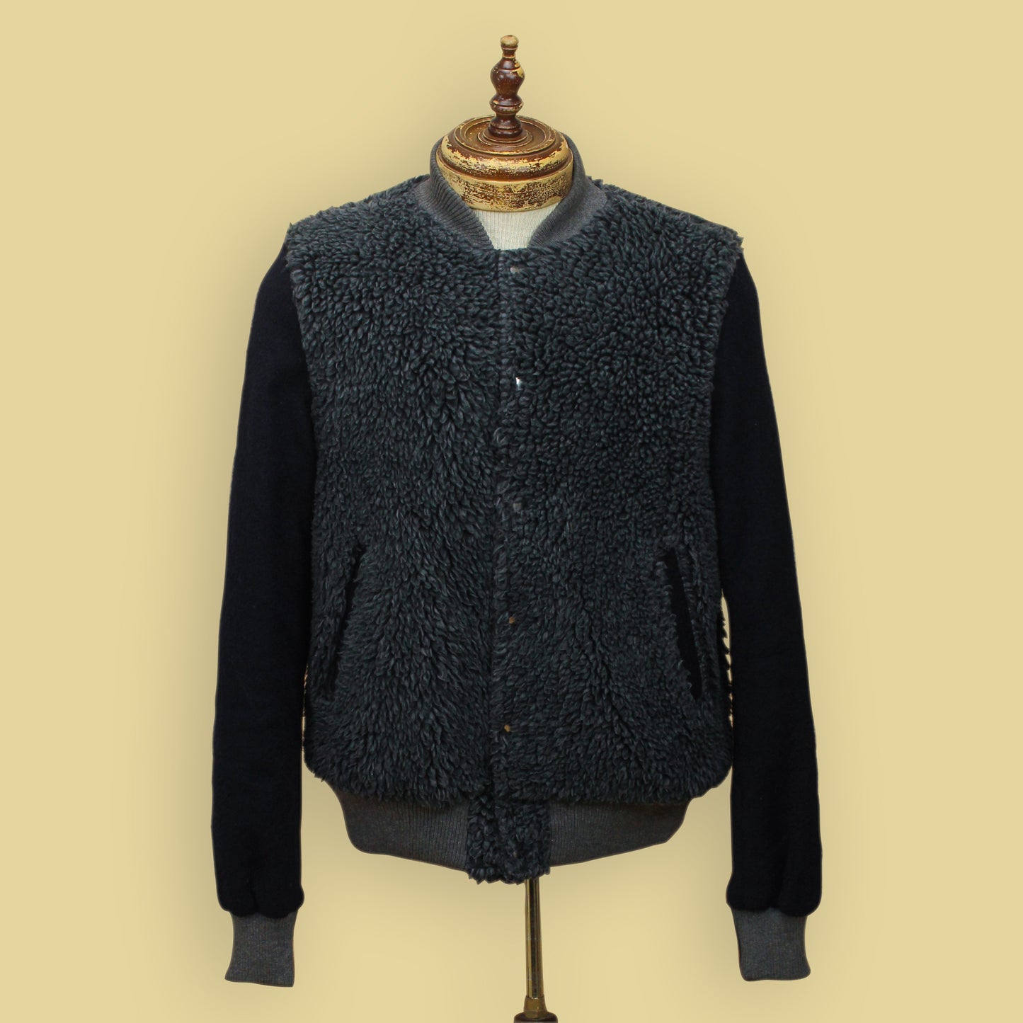 Sacai Boa Fleece/Boiled Wool Varsity Jacket