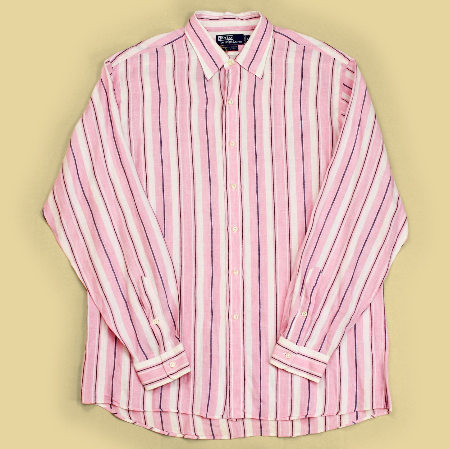 Vintage Polo Ralph Lauren Stripe Linen Button-Up Lowell Sport Shirt