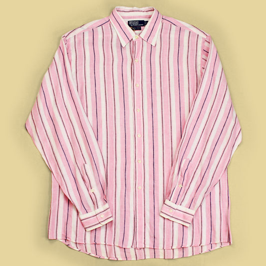 Vintage Polo Ralph Lauren Stripe Linen Button-Up Lowell Sport Shirt