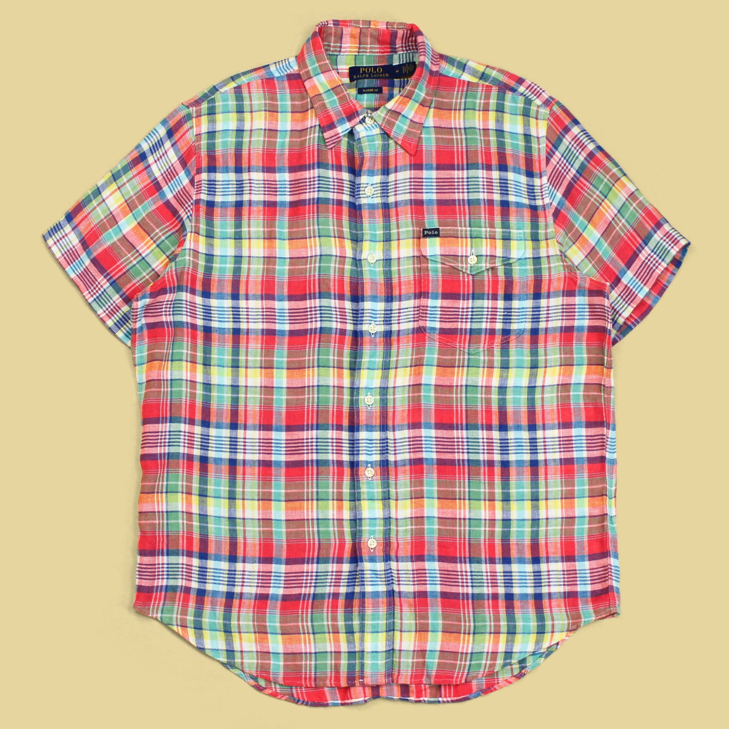 Polo Ralph Lauren Plaid Brushed Linen Short Sleeve Button-Up Shirt