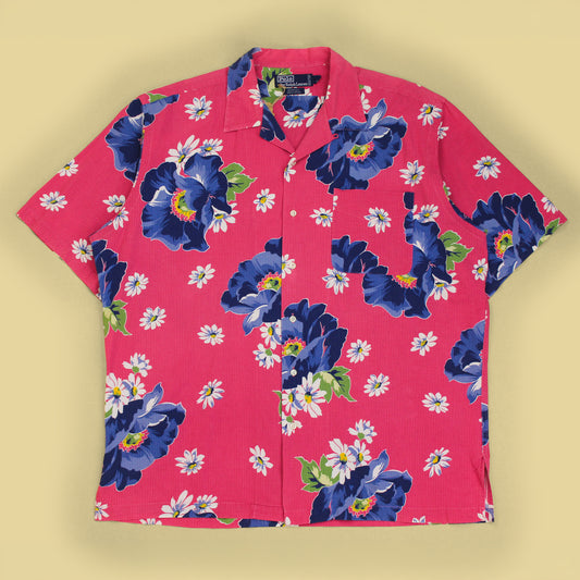 Vintage Polo Ralph Lauren Floral Print Seersucker Short Sleeve Camp Collar Berkley Shirt