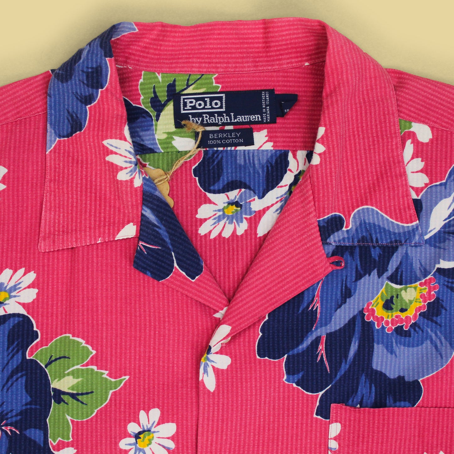 Vintage Polo Ralph Lauren Floral Print Seersucker Short Sleeve Camp Collar Berkley Shirt