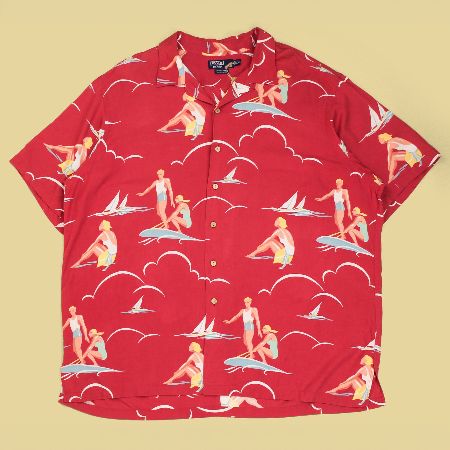 Polo Ralph Lauren Surf Print Rayon Short Sleeve Vintage Camp Shirt
