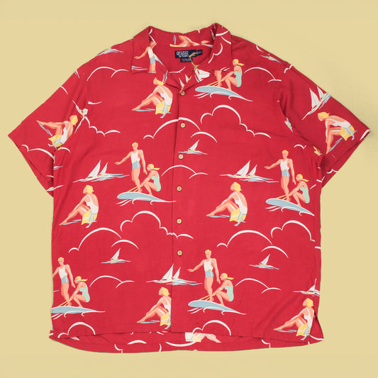 Polo Ralph Lauren Surf Print Rayon Short Sleeve Vintage Camp Shirt