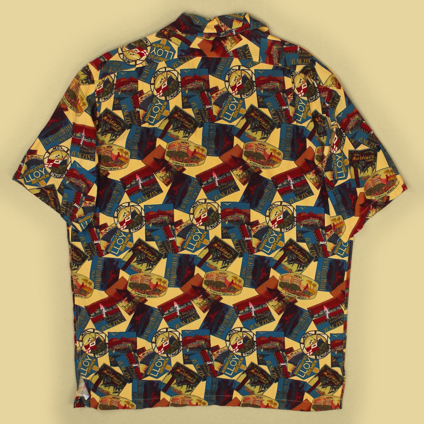 Vintage Polo Ralph Lauren Postcard Print Rayon Short Sleeve Camp Collar Shirt