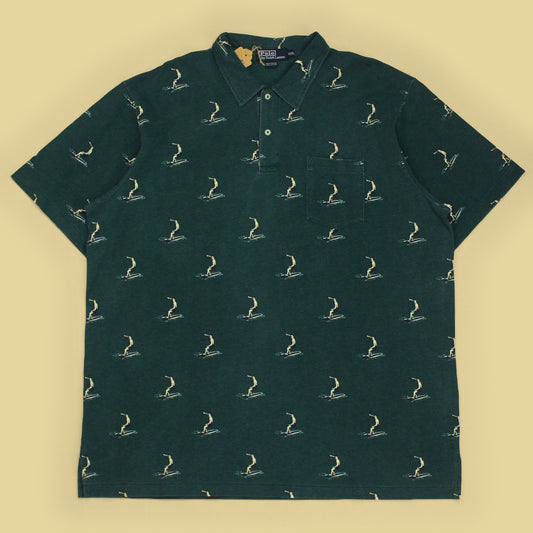 Vintage Polo Ralph Lauren Surfer Print Pique Knit Polo Shirt