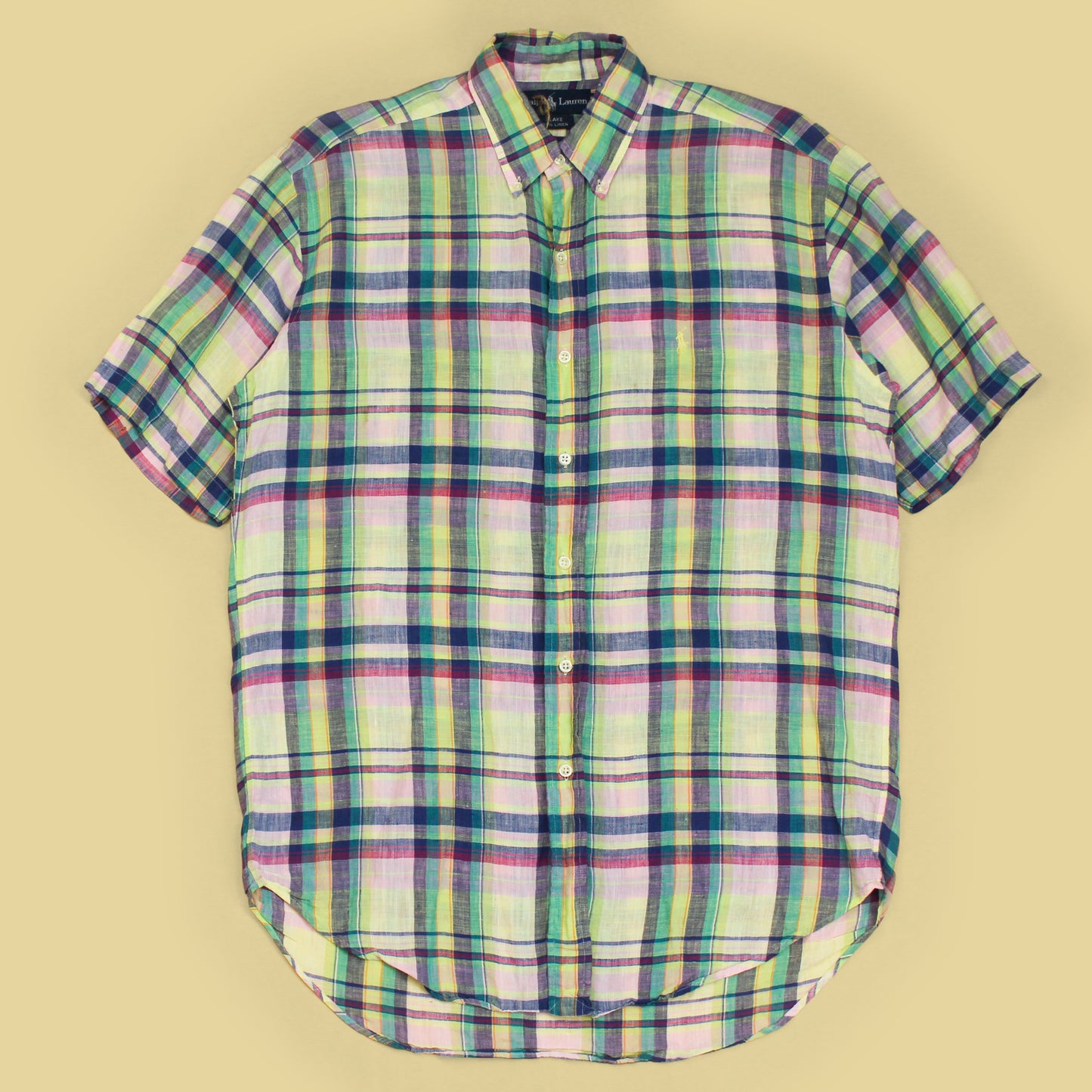 Vintage Polo Ralph Lauren Plaid Linen Short Sleeve Button-Down Blake Shirt