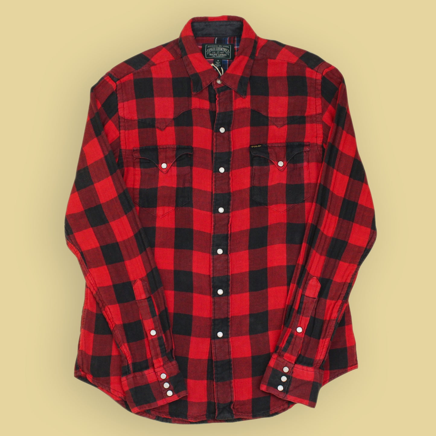 Polo Country Plaid Double Layer Gauze Flannel Pearl Snap Western Shirt