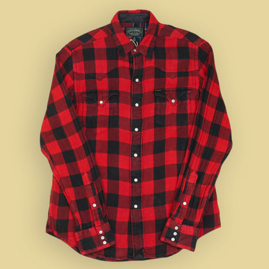 Polo Country Plaid Double Layer Gauze Flannel Pearl Snap Western Shirt