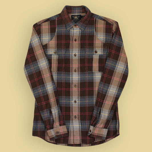 Double RL Plaid Herringbone Twill Cotton Flannel Work Shirt