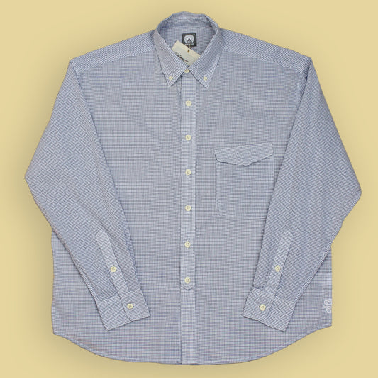 18 East Indigo Grid Check Cotton Chestnut Button-Down Shirt