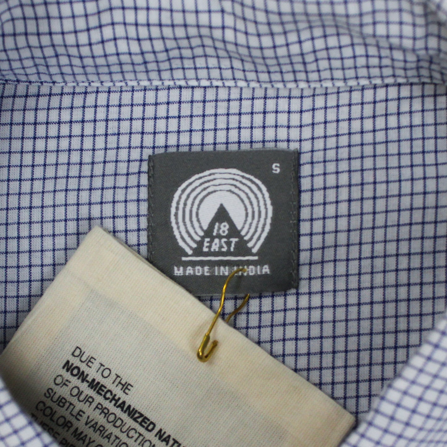 18 East Indigo Grid Check Cotton Chestnut Button-Down Shirt