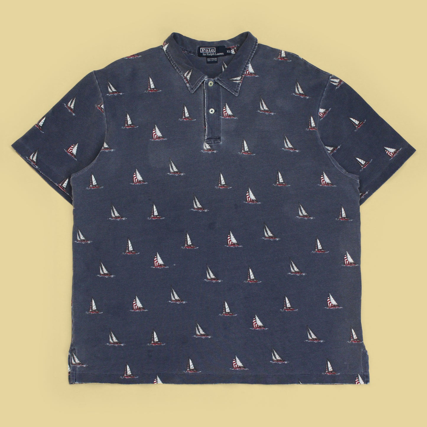 Vintage Polo Ralph Lauren Sailboat Print Pique Knit Cotton Polo Shirt