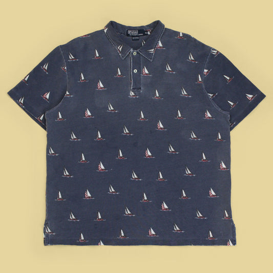 Vintage Polo Ralph Lauren Sailboat Print Pique Knit Cotton Polo Shirt