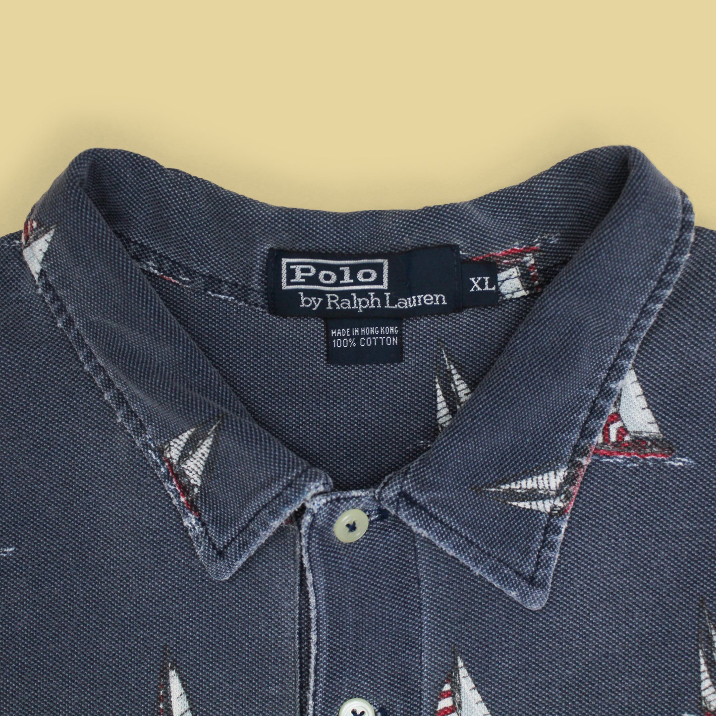 Vintage Polo Ralph Lauren Sailboat Print Pique Knit Cotton Polo Shirt