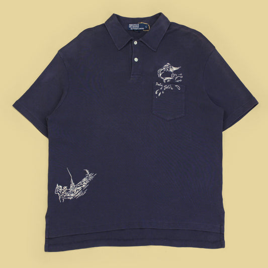 Polo Ralph Lauren Marlin Fishing Embroidered Jersey Cotton Polo Shirt