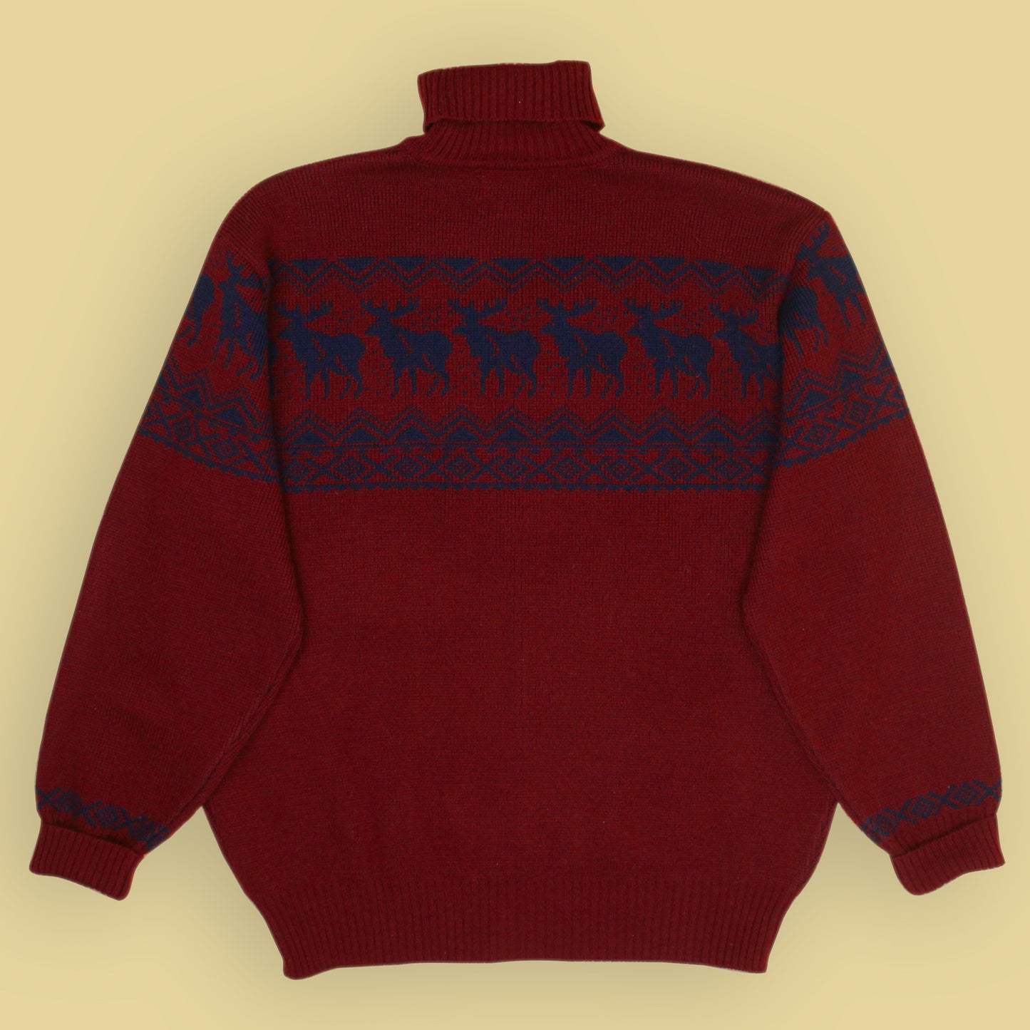 Double RL Moose Fair Isle Intarsia Knit Wool Turtleneck Sweater