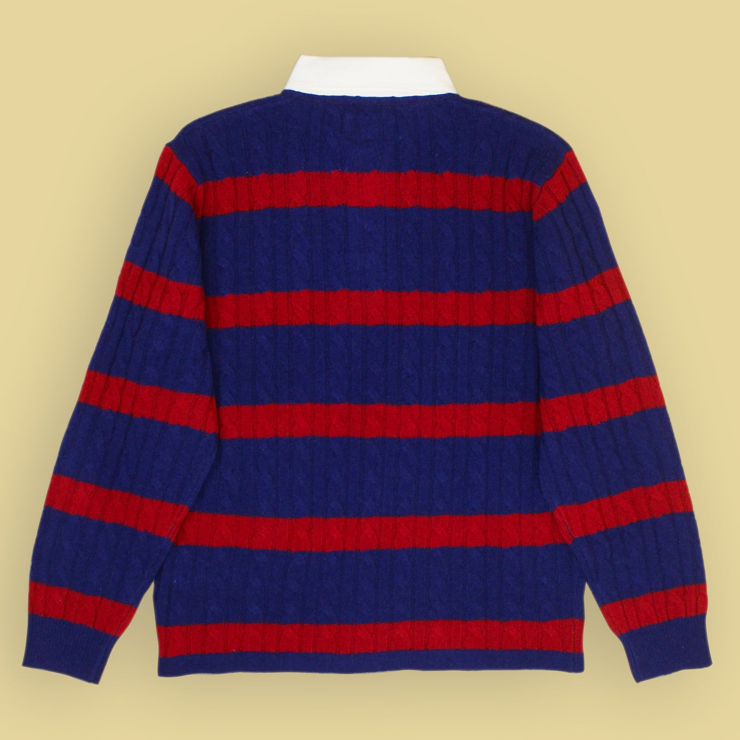 Beams Plus Striped Cable Knit Wool Rugby Shirt Sweater