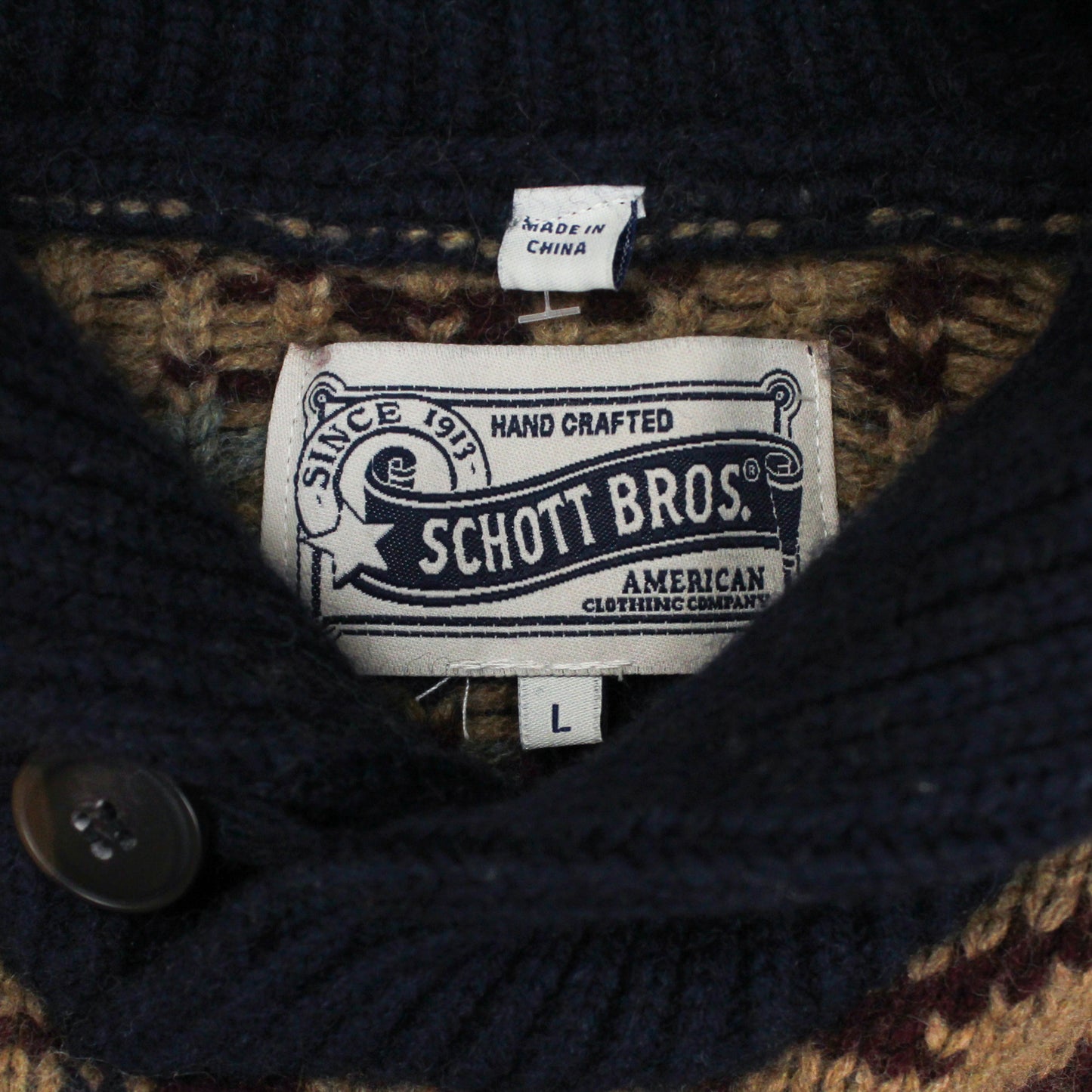 Schott Bros. Southwestern Intarsia Knit Wool Blend Shawl Collar Sweater
