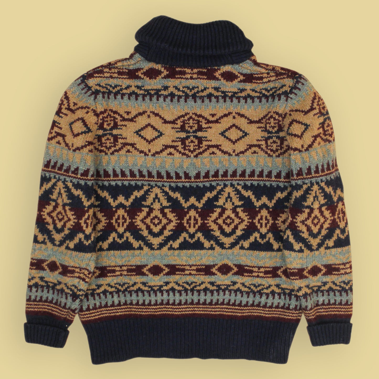 Schott Bros. Southwestern Intarsia Knit Wool Blend Shawl Collar Sweater